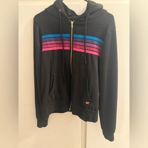 Aviator nation 5 stripe charcoal hoodie.